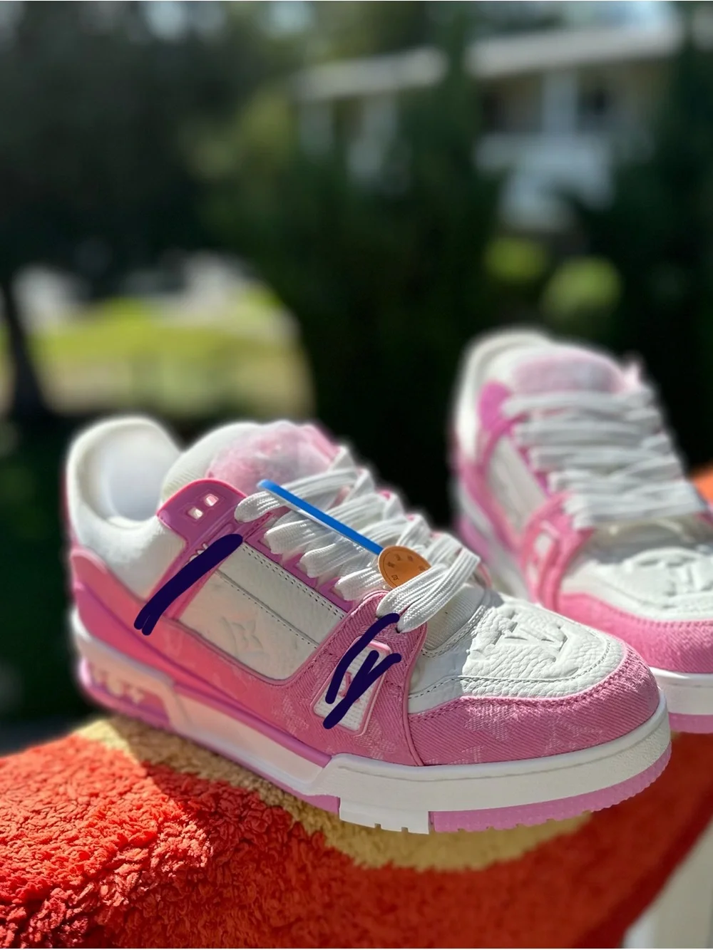 LV Pink and White Low-Top Sneakers